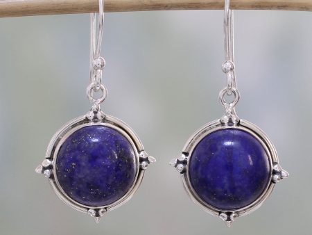 Alluring Speckles Lapis Lazuli and Sterling Silver Dangle Earrings from India For Cheap