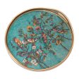 Birds of Spring Floral Reverse-Painted Glass Tray in Turquoise from Peru For Sale