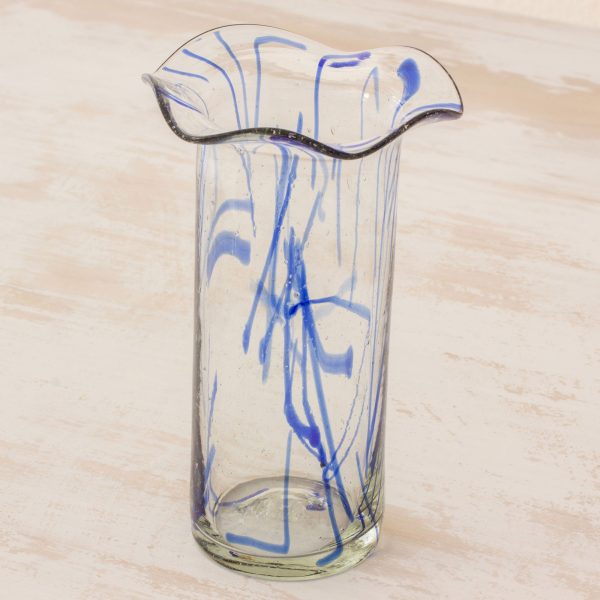 Blue Frost Hand-Blown Recycled Glass Vase from Guatemala Online Hot Sale