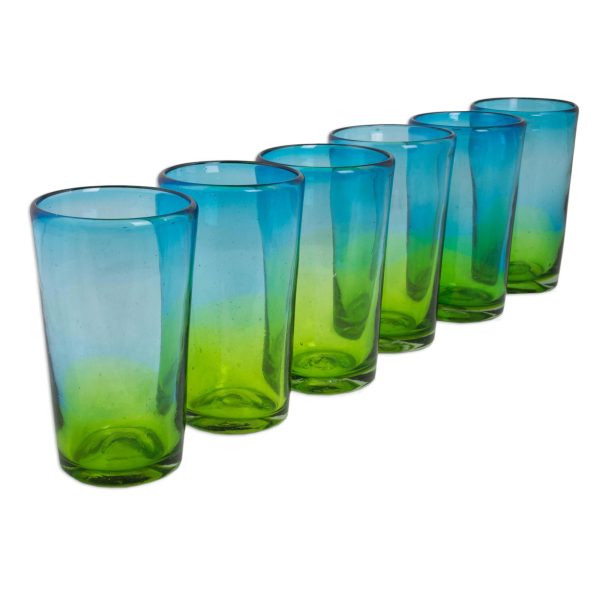 Aurora Tapatia 6 Artisan Crafted Blue Green Blown Glass Highball Glasses Online Hot Sale