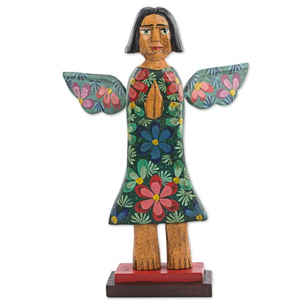 Angel of Harmony Artisan Crafted Antique-Style Angel Sculpture in Pinewood on Sale