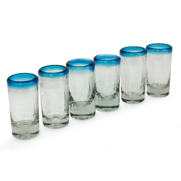 Aquamarine Hand Blown Mexican Tequila Shot Glasses Clear Set of 6 For Discount