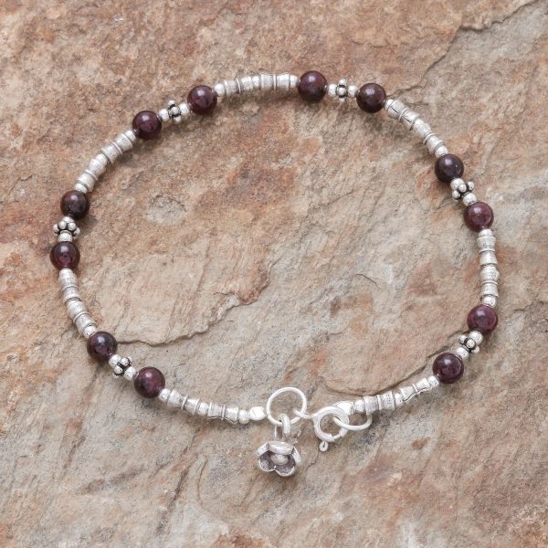 Antique Hill Tribe Hill Tribe Garnet Beaded Bracelet from Thailand Hot on Sale