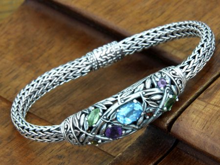 Bamboo Blossoms Blue topaz and peridot braided bracelet Sale