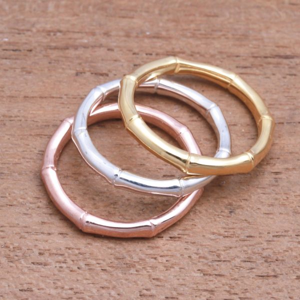 Bamboo Trio 3 Bamboo Motif Rings in Silver, Gold and Rose Gold Hot on Sale