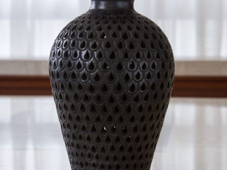 Black Peacock Incised Black Pottery Vase from Mexico on Sale