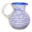 Blue Spiral Mexican Handblown Recycled Glass Blue Stripe Pitcher Online