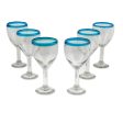 Aquamarine Kiss Clear with Aqua Rim Hand Blown 8 oz Wine Glasses (Set of 6) Fashion