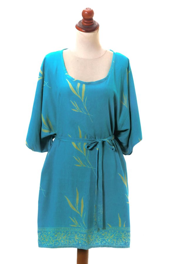 Balinese Breeze in Turquoise Batik Rayon caftan in Turquoise and Lemon Online now