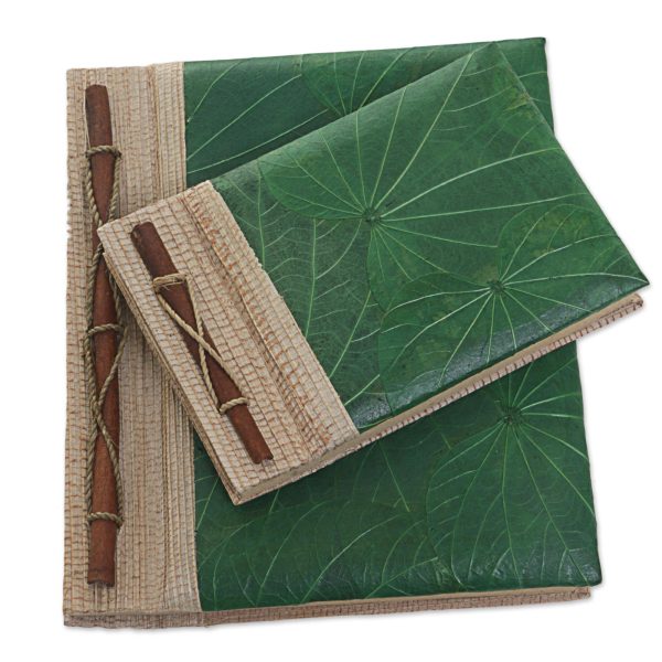 Autumn Spirit in Green Handcrafted Pair of Rice Paper Notebooks from Indonesia Online Hot Sale