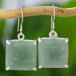 Abstract Square Minimalist Silver and Apple Green Jade Artisan Earrings For Cheap