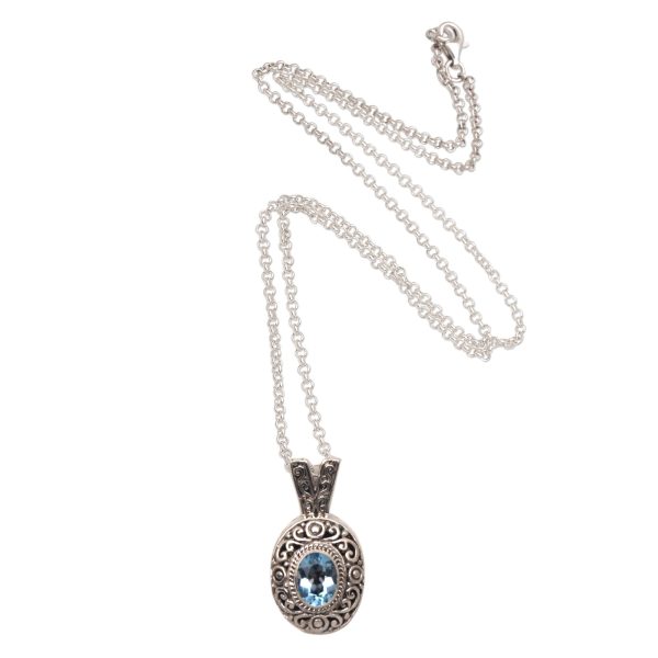 Angel Eye Swirl Pattern Blue Topaz Pendant Necklace from Bali Cheap