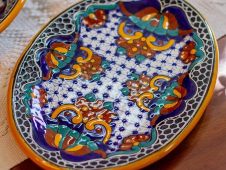 Zacatlan Flowers Artisan Crafted Ceramic 13 Inch Oval Serving Plate Online Hot Sale