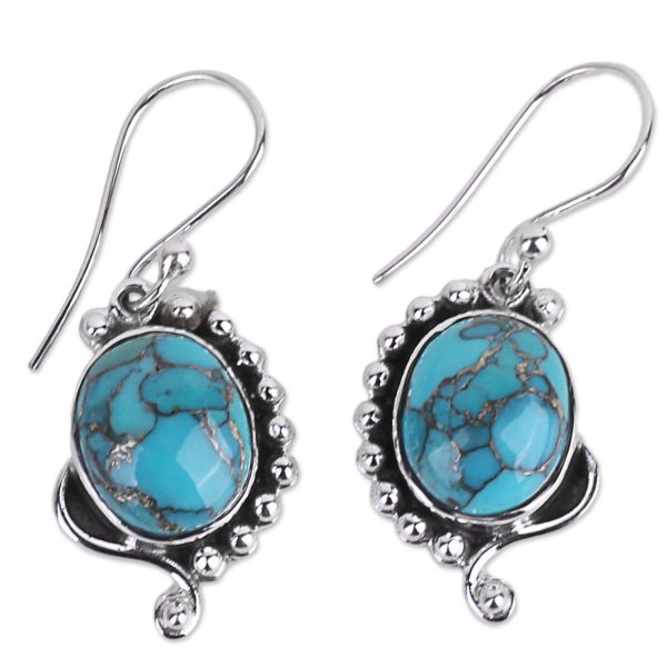 Blue Indian Paisley Handcrafted Composite Turquoise Sterling Silver Earrings on Sale