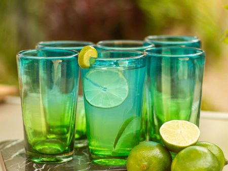 Aurora Tapatia 6 Artisan Crafted Blue Green Blown Glass Highball Glasses Online Hot Sale