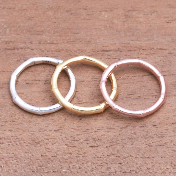 Bamboo Trio 3 Bamboo Motif Rings in Silver, Gold and Rose Gold Hot on Sale