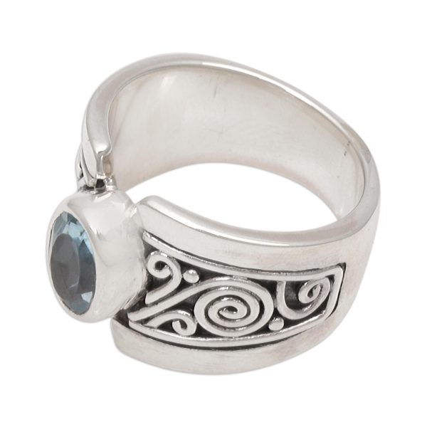 Blue Karma Artisan Crafted Sterling Silver Wide Ring with Blue Topaz Fashion