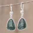 Asymmetry in Green 925 Sterling Silver Dark Green Jade Earrings from Guatemala Cheap