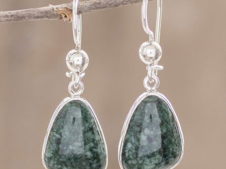 Asymmetry in Green 925 Sterling Silver Dark Green Jade Earrings from Guatemala Cheap