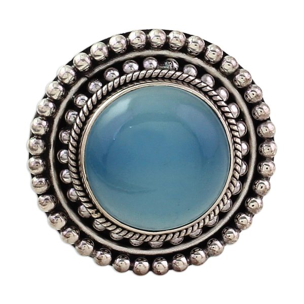 Azure Skies Round Blue Chalcedony and Sterling Silver Cocktail Ring Online now