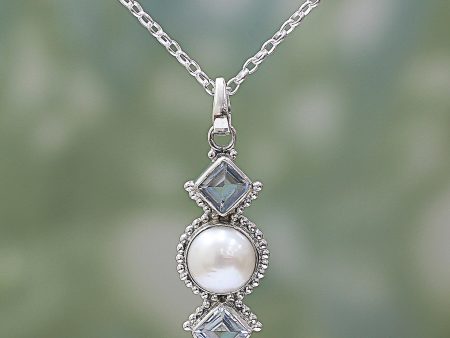 Blue Rays Cultured Pearl Blue Topaz Pendant Necklace from India For Discount