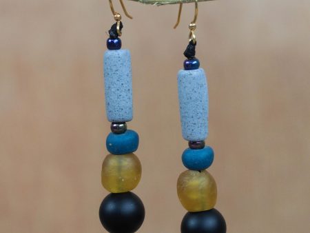 Authentic Ghana Recycled Glass and Plastic Beaded Dangle Earrings For Cheap