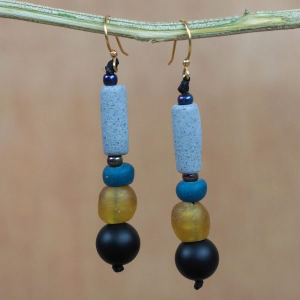 Authentic Ghana Recycled Glass and Plastic Beaded Dangle Earrings For Cheap