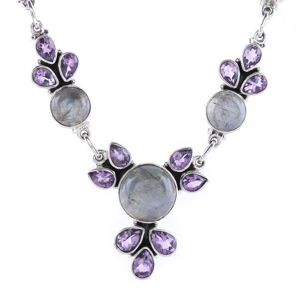 Aurora Blossom Amethyst and Labradorite Pendant Necklace from India Online Sale