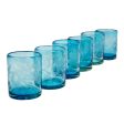 Aquamarine Sunflowers Engraved Pepita Flowers on Hand Blown Rocks Glassed Set of 6 Cheap