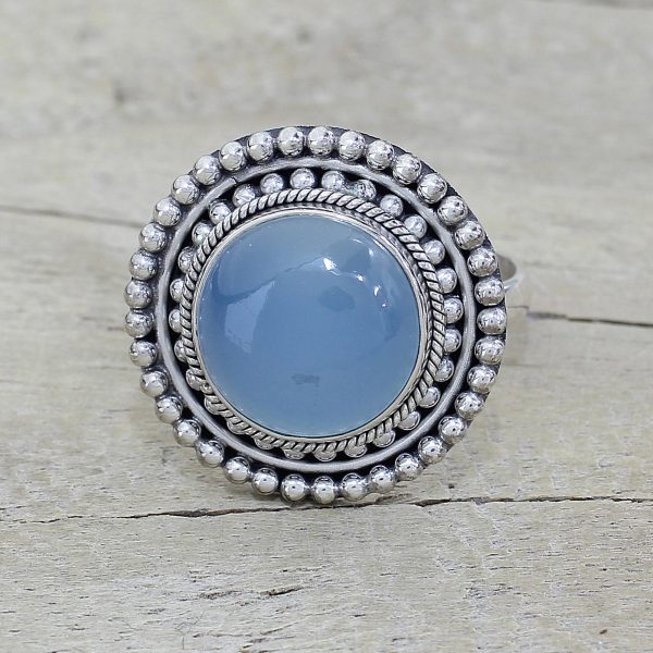 Azure Skies Round Blue Chalcedony and Sterling Silver Cocktail Ring Online now