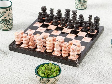 Black and Pink Challenge Marble Chess Set in Black and Pink from Mexico (7.5 in.) Supply