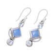 Beauty of the Seas Blue Topaz and Chalcedony Dangle Earrings Handmade in India For Cheap