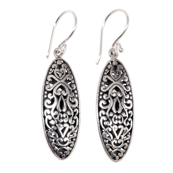 Balinese Floral Engraved Sterling Silver Dangle Earrings with Floral Motif Online