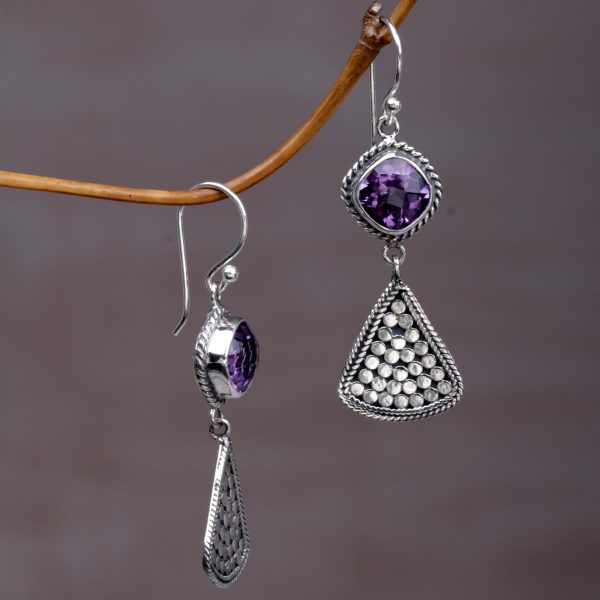 Ascending Beauty Amethyst and Sterling Silver Dangle Earrings from Indonesia Fashion