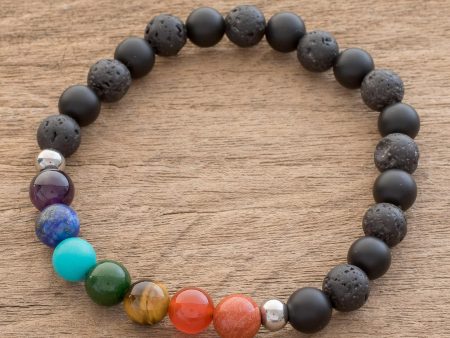 Bold Chakra Men s Multi-Gemstone Chakra Beaded Stretch Bracelet For Sale