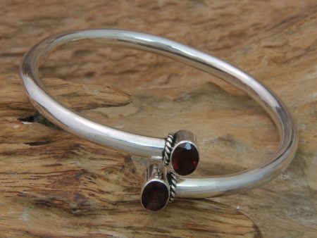 Bound To You Balinese Garnet and Sterling Silver Bangle Bracelet on Sale