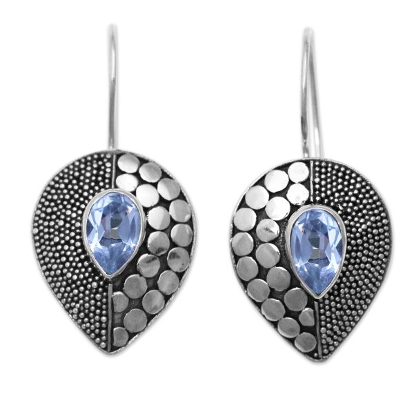 Azure Sincerity Balinese Fair Trade Silver and Blue Topaz Earrings Discount