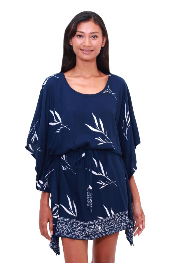 Balinese Breeze in Midnight Batik Rayon Caftan in Midnight and White from Bali For Discount