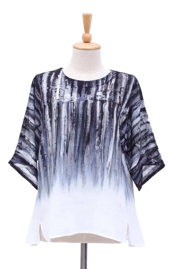 Black Rain Black and White Cotton Batik Blouse Online Hot Sale