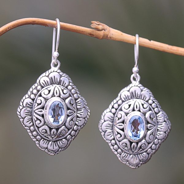 Bali Oval Oval Blue Topaz Dangle Earrings from Bali Fashion