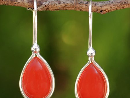 Autumn Rain Natural Carnelian and Sterling Silver 925 Dangle Earrings Fashion