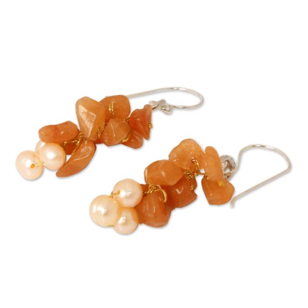 Afternoon Glow Beaded Aventurine and Pearl Earrings Discount