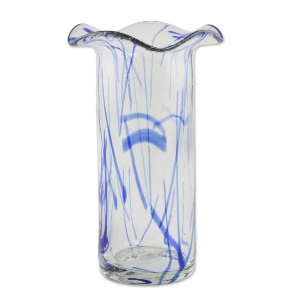 Blue Frost Hand-Blown Recycled Glass Vase from Guatemala Online Hot Sale