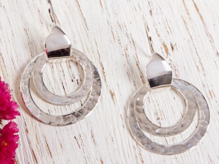 Abstract Rings Taxco Hammered Sterling Silver Dangle Earrings from Mexico Online Sale