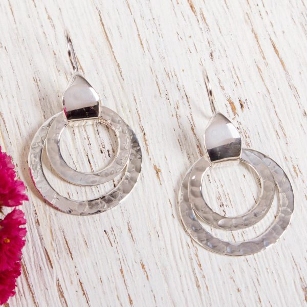 Abstract Rings Taxco Hammered Sterling Silver Dangle Earrings from Mexico Online Sale