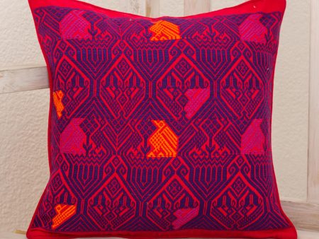 Birds in Color Handwoven Maya Backstrap Loom Red and Purple Cushion Cover Hot on Sale