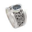 Blue Karma Artisan Crafted Sterling Silver Wide Ring with Blue Topaz Fashion