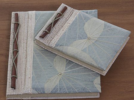 Autumn Spirit in Grey Handcrafted Pair of Rice Paper Notebooks from Indonesia on Sale