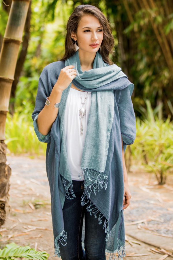 Blue Mystique 100% Cotton Blue Jacket and Scarf Set from Thailand Online Hot Sale