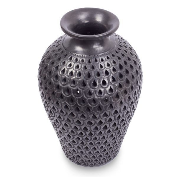 Black Peacock Incised Black Pottery Vase from Mexico on Sale